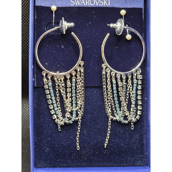 Swarovski Gold & Silver Tone Crystal & Chain Hoop Earrings - Picture 5 of 8